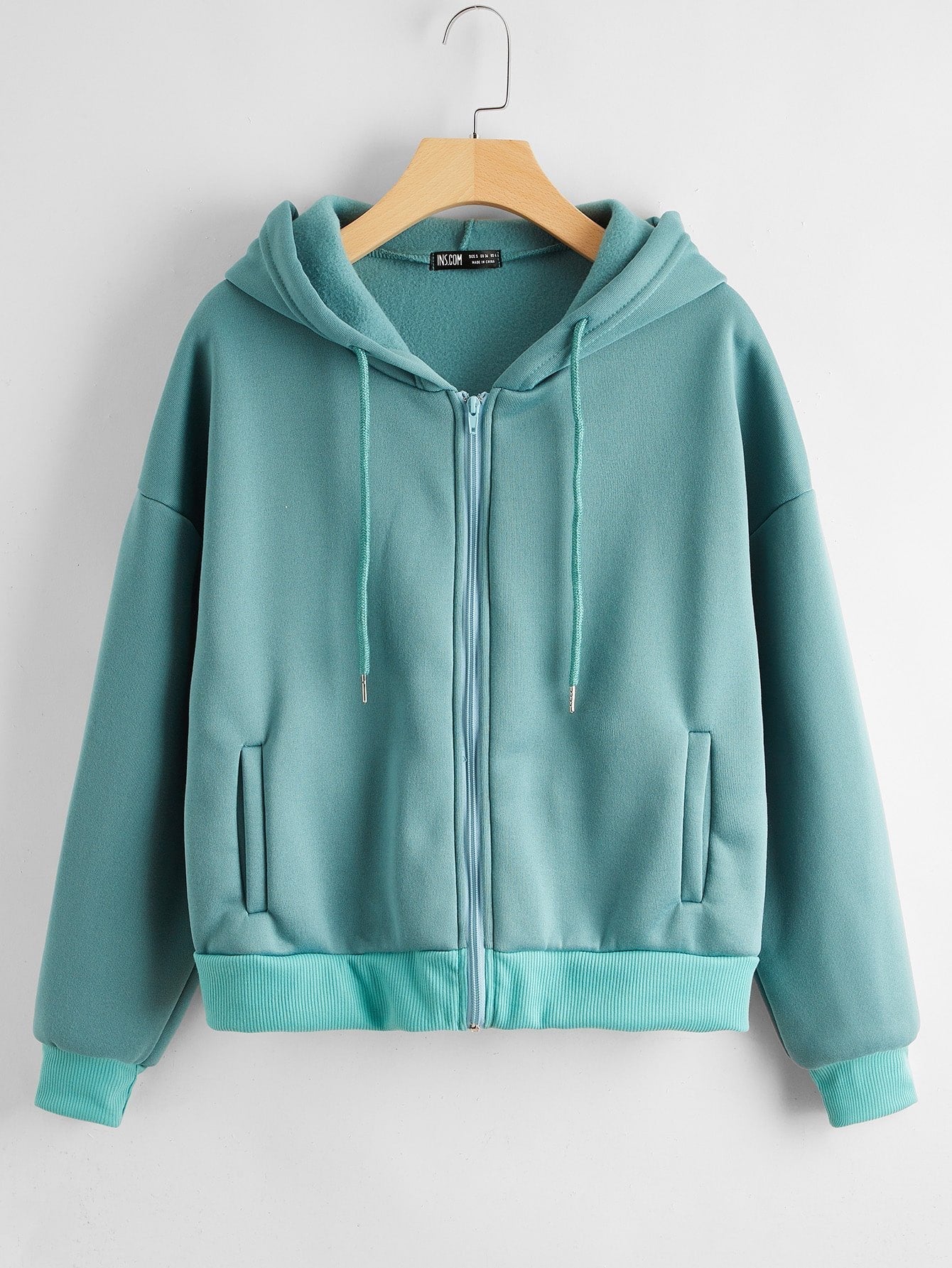 Drop Shoulder Zip Up Drawstring Hoodie - LuckyFash™