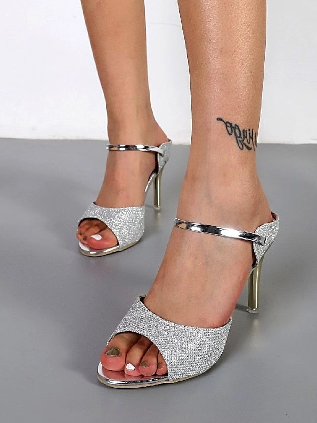 Women's Heels Sandals Dress Shoes Daily Summer Sequin Low Heel Stiletto Heel Peep Toe Sexy Glitter Loafer Solid Color