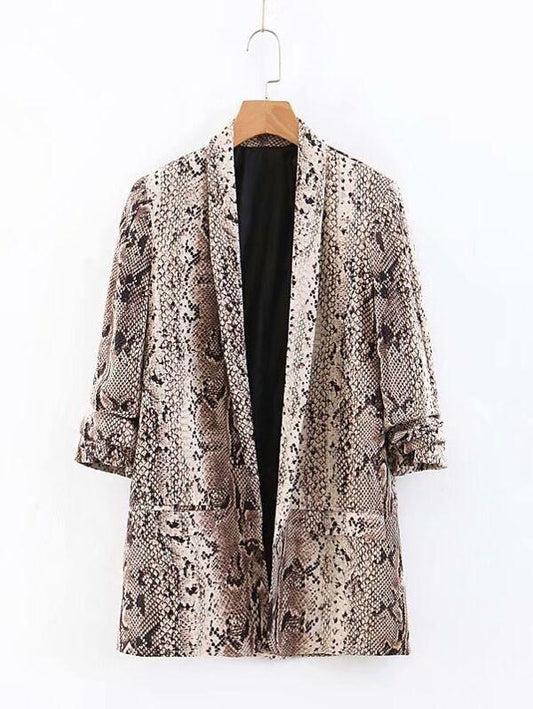 Dual Pocket Snakeskin Print Blazer for Women