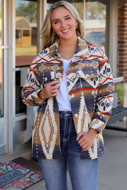 Multicolor Aztec Print Button-Up Oversized Jacket