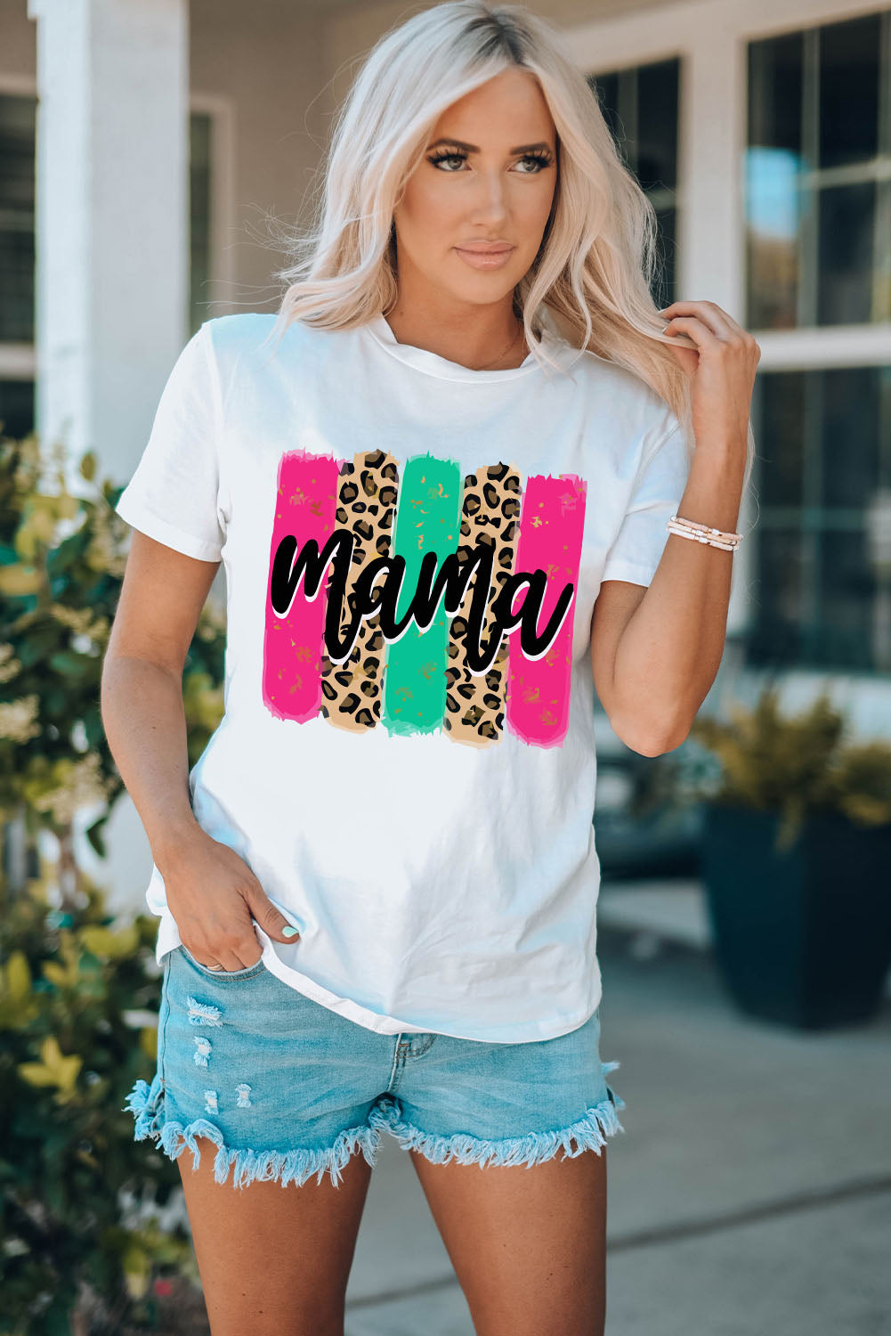 White Mama Leopard Brush Stroke Graphic T Shirt