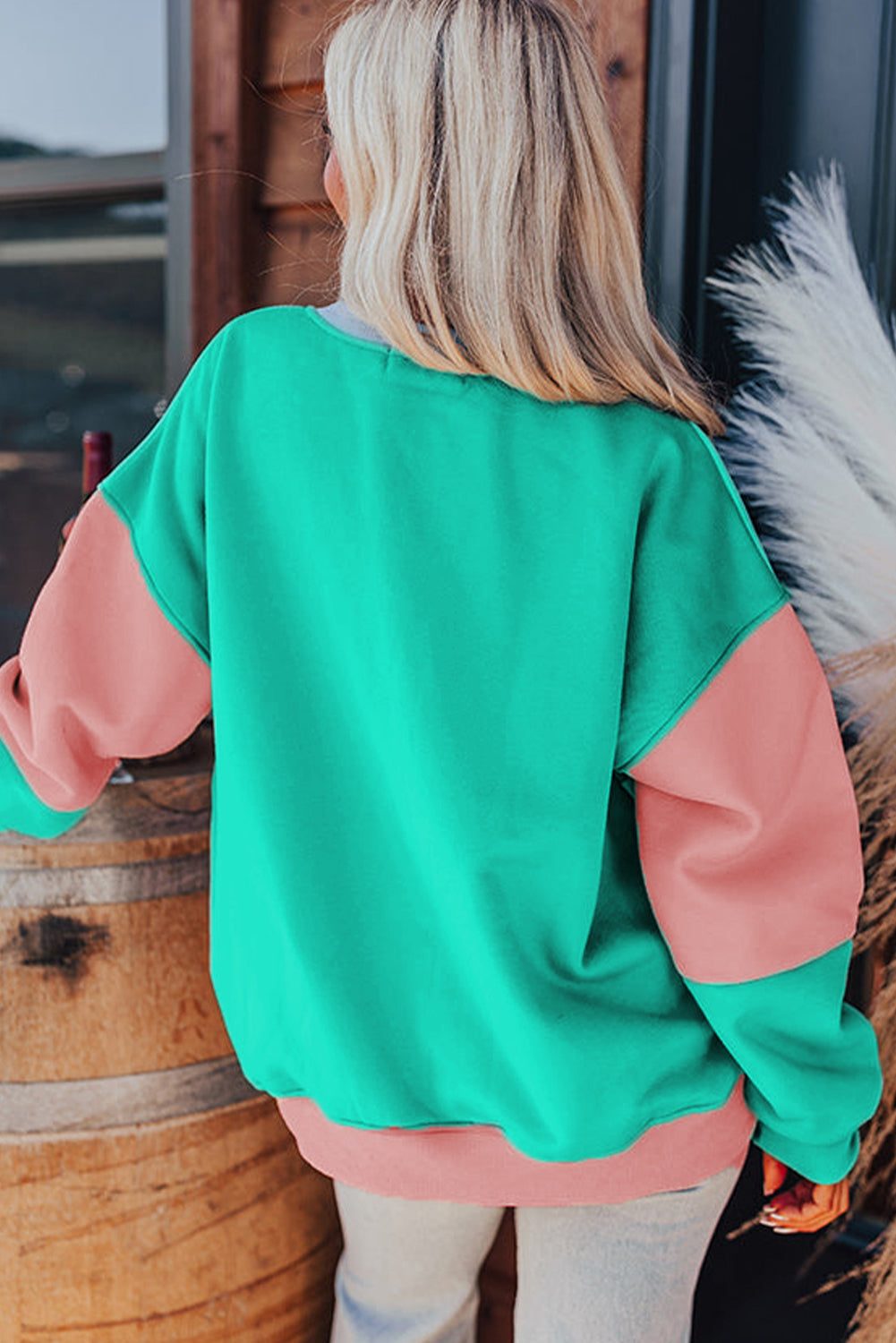 Blossom Colorblock Patchwork Drop Shoulder Sweatshirt