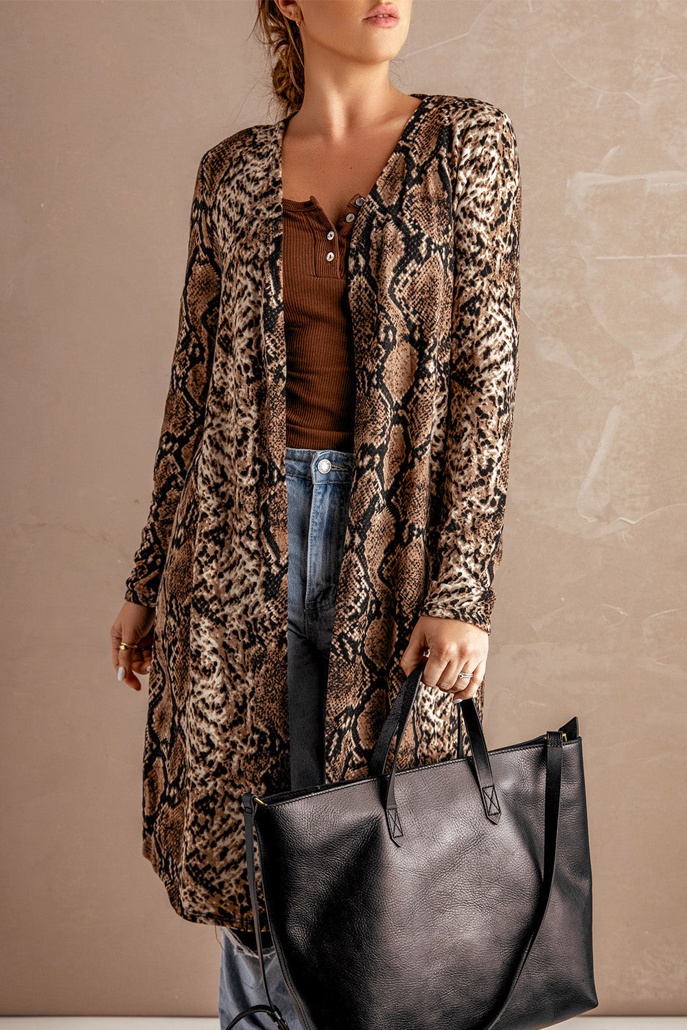 Snake Print Lapel Long Sleeve Slim Blazer