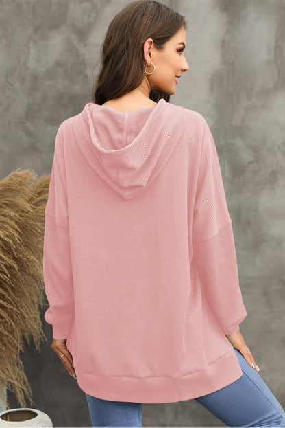 Light Pink Waffle Knit Fleece Lined High Low Oversized Hoodie