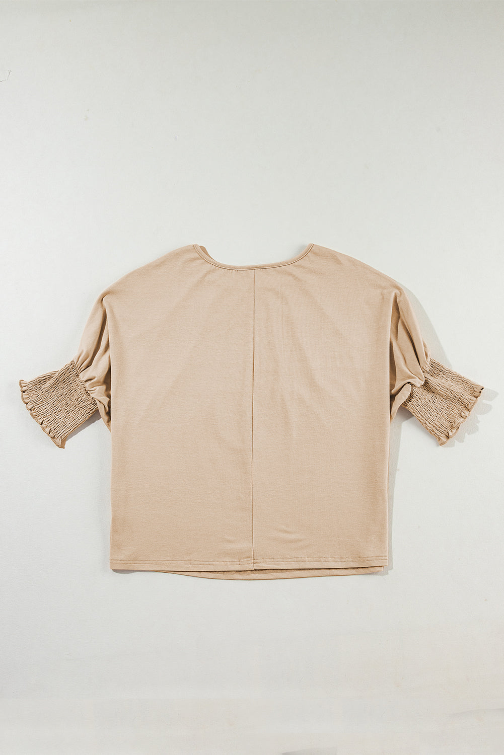 Apricot Plain Pleated Shirred Cuff Half Sleeve Top