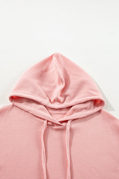 Light Pink Waffle Knit Fleece Lined High Low Oversized Hoodie