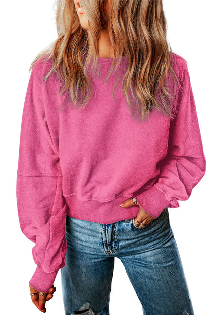 Rose Acid Wash V-shape Open Back Sweatshirt