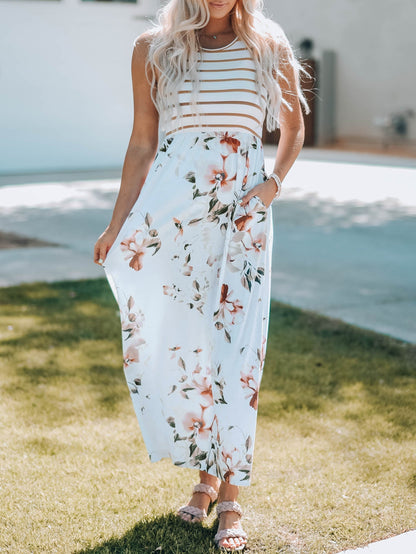 One-Shoulder Pocket Print Maxi Dress