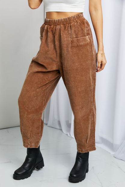 Zenana Mineral Wash Elastic Waist Front Pocket Corduroy Pants