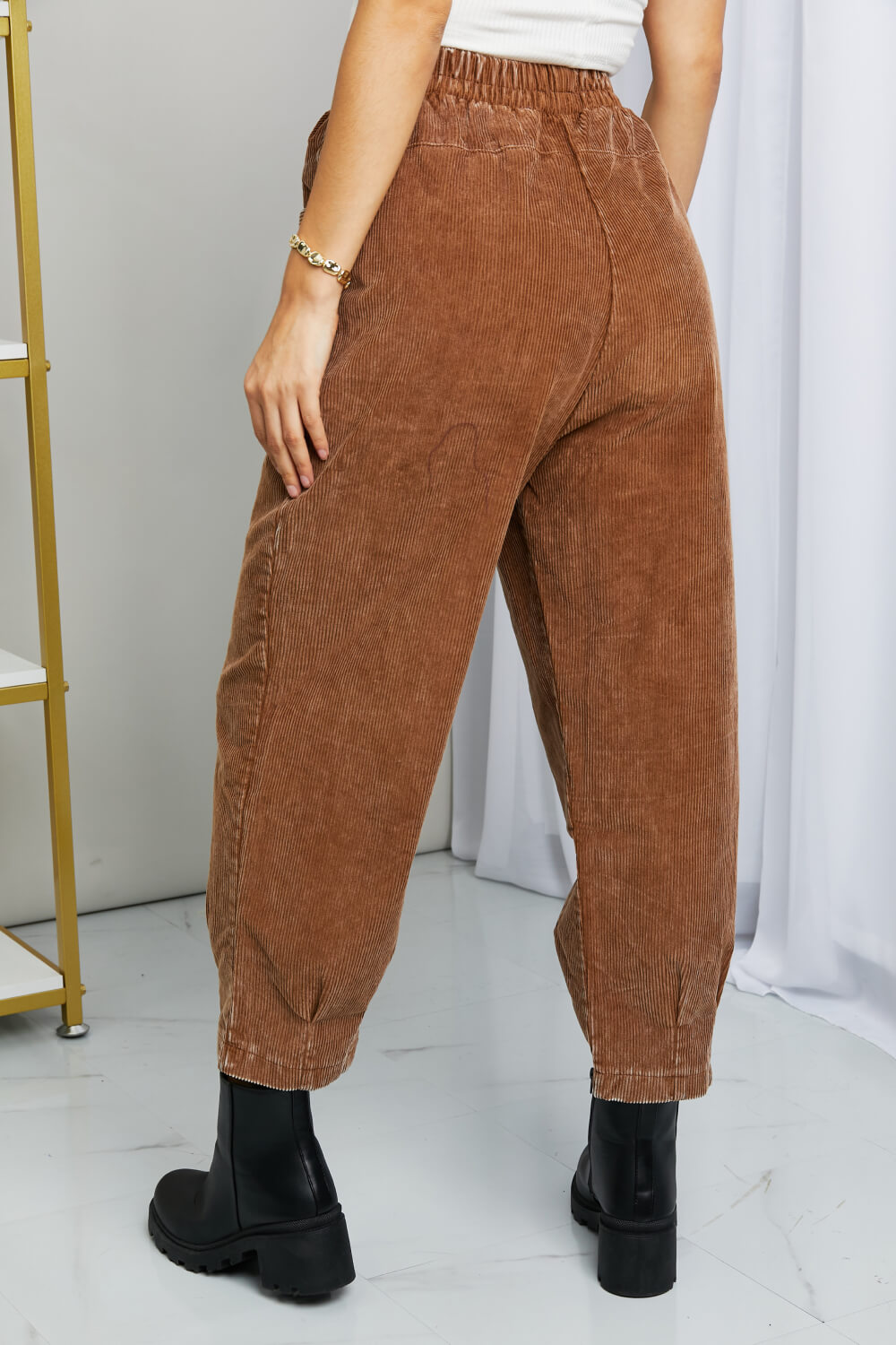 Zenana Mineral Wash Elastic Waist Front Pocket Corduroy Pants