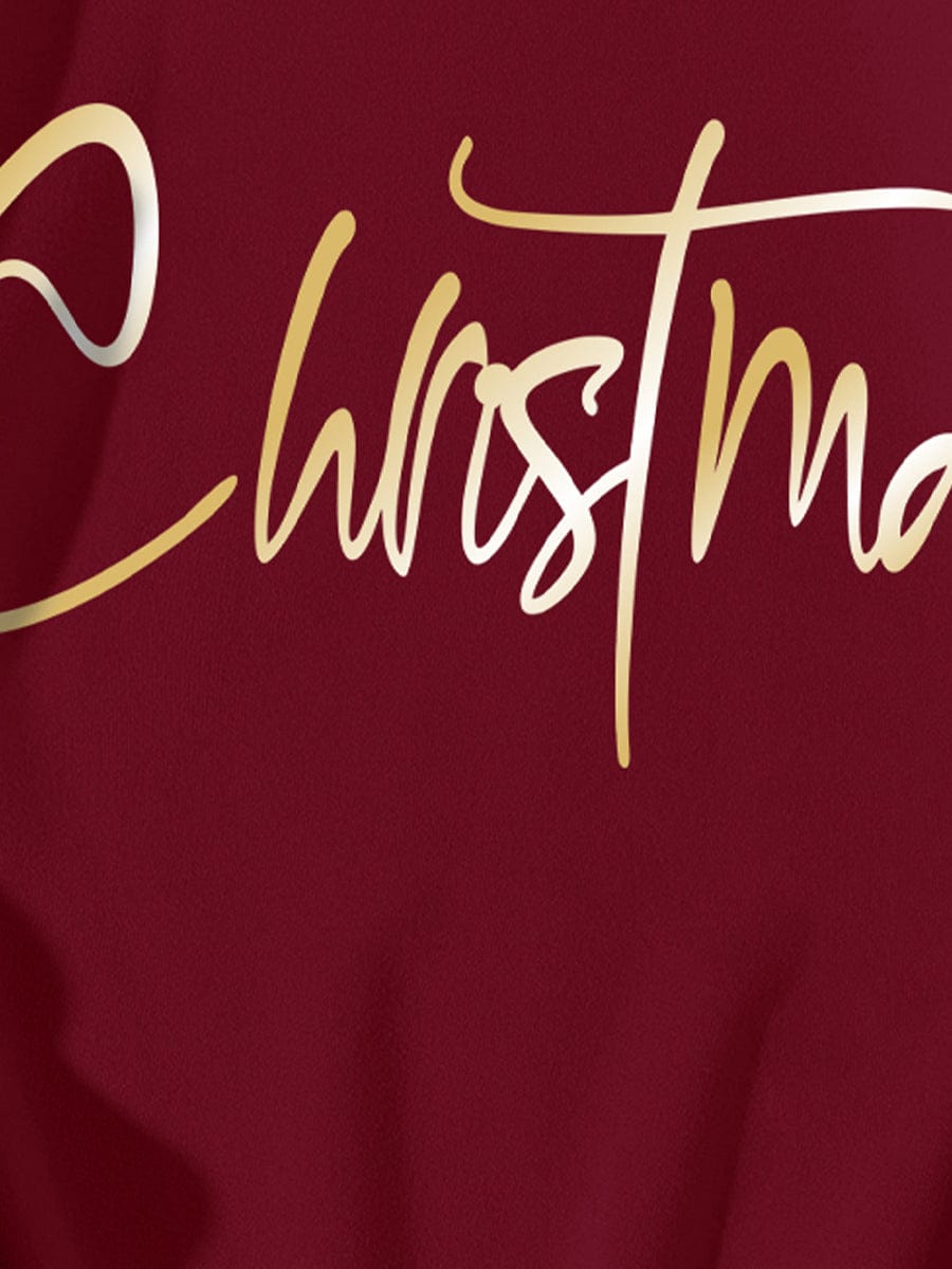Christmas Golden Gradient Letter Print Casual Fashion Retro Winter Round Neck Long-sleeved Sweatshirt
