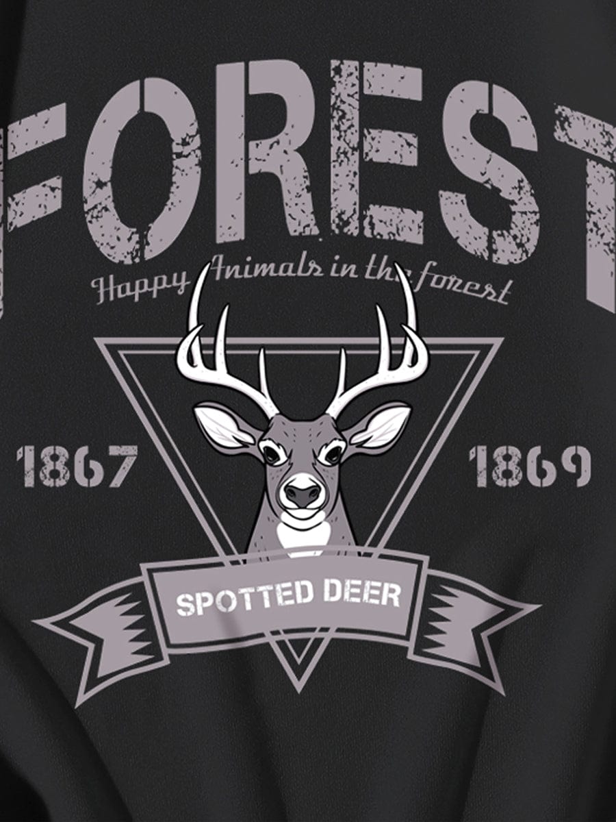 Black Retro Sika Deer Casual Fashion Winter Round Neck Long-sleeved Sweatshirt