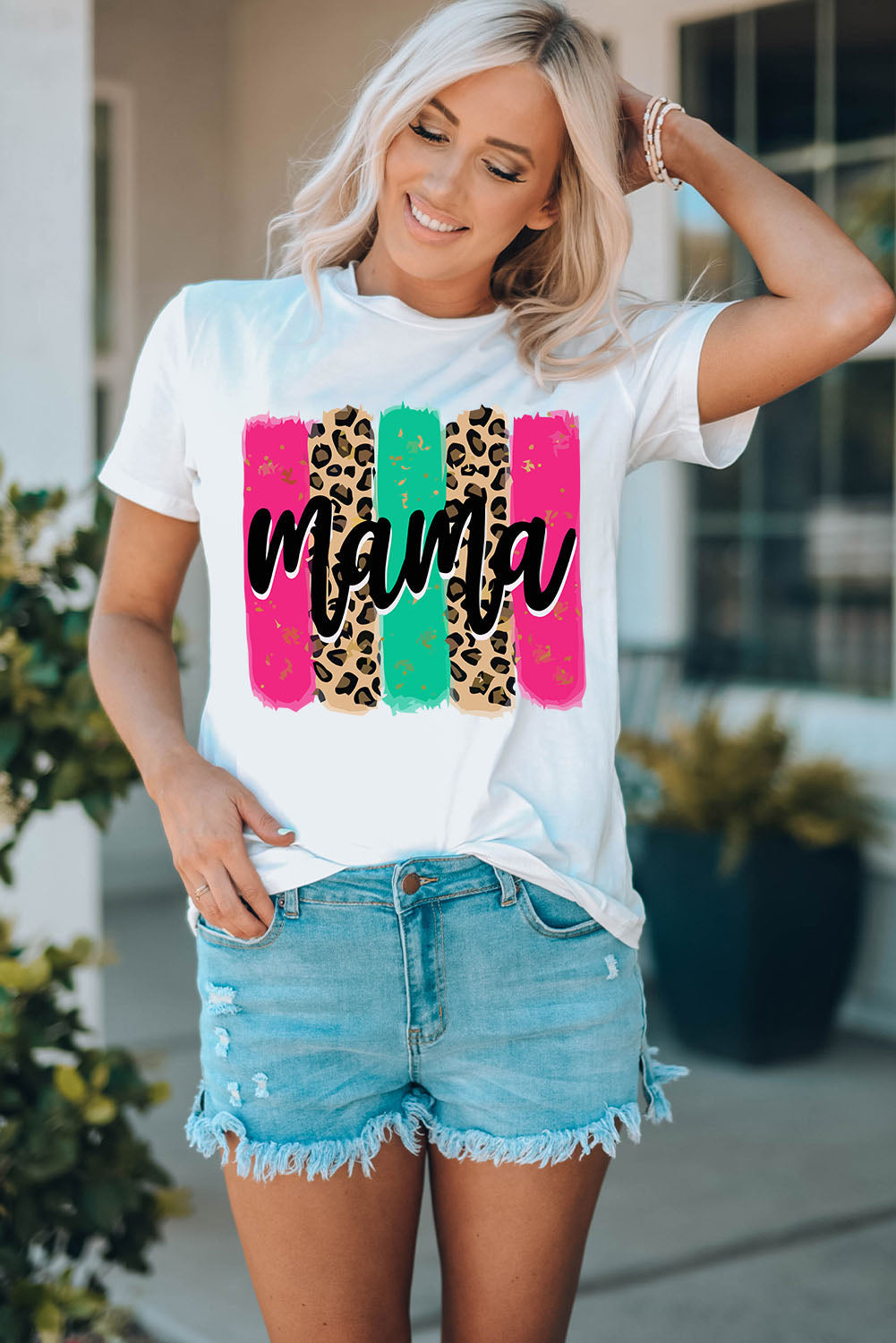 White Mama Leopard Brush Stroke Graphic T Shirt