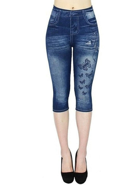 Women's Skinny Leggings Jeans Bell Bottom Denim Faux Denim Blue Dark Blue Light Blue Mid Waist Tights Casual / Sporty