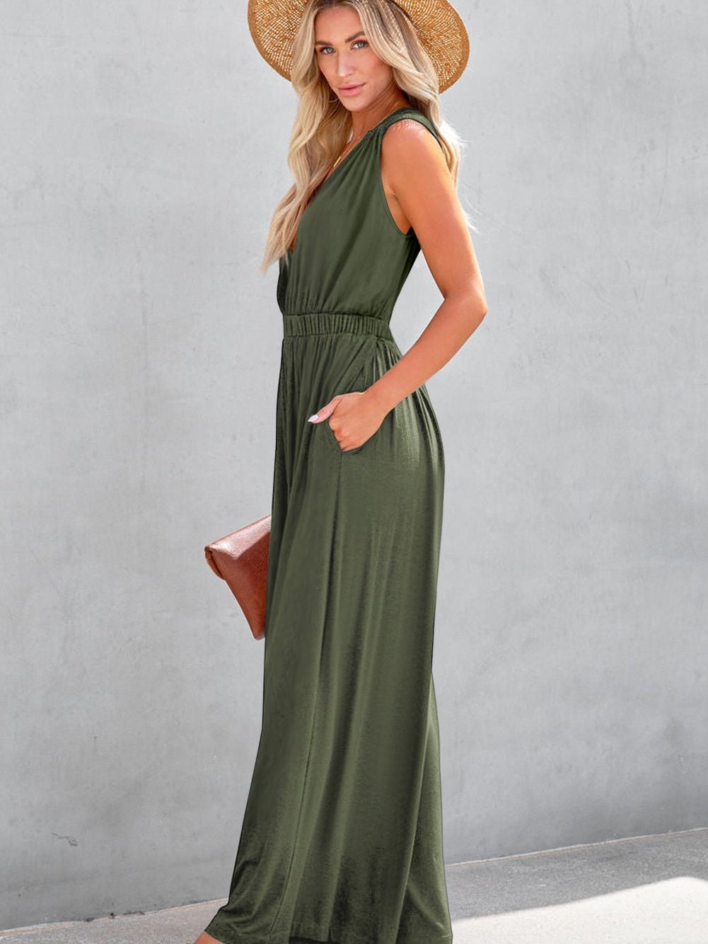 Solid One Shoulder Wide Leg Jumpsuit