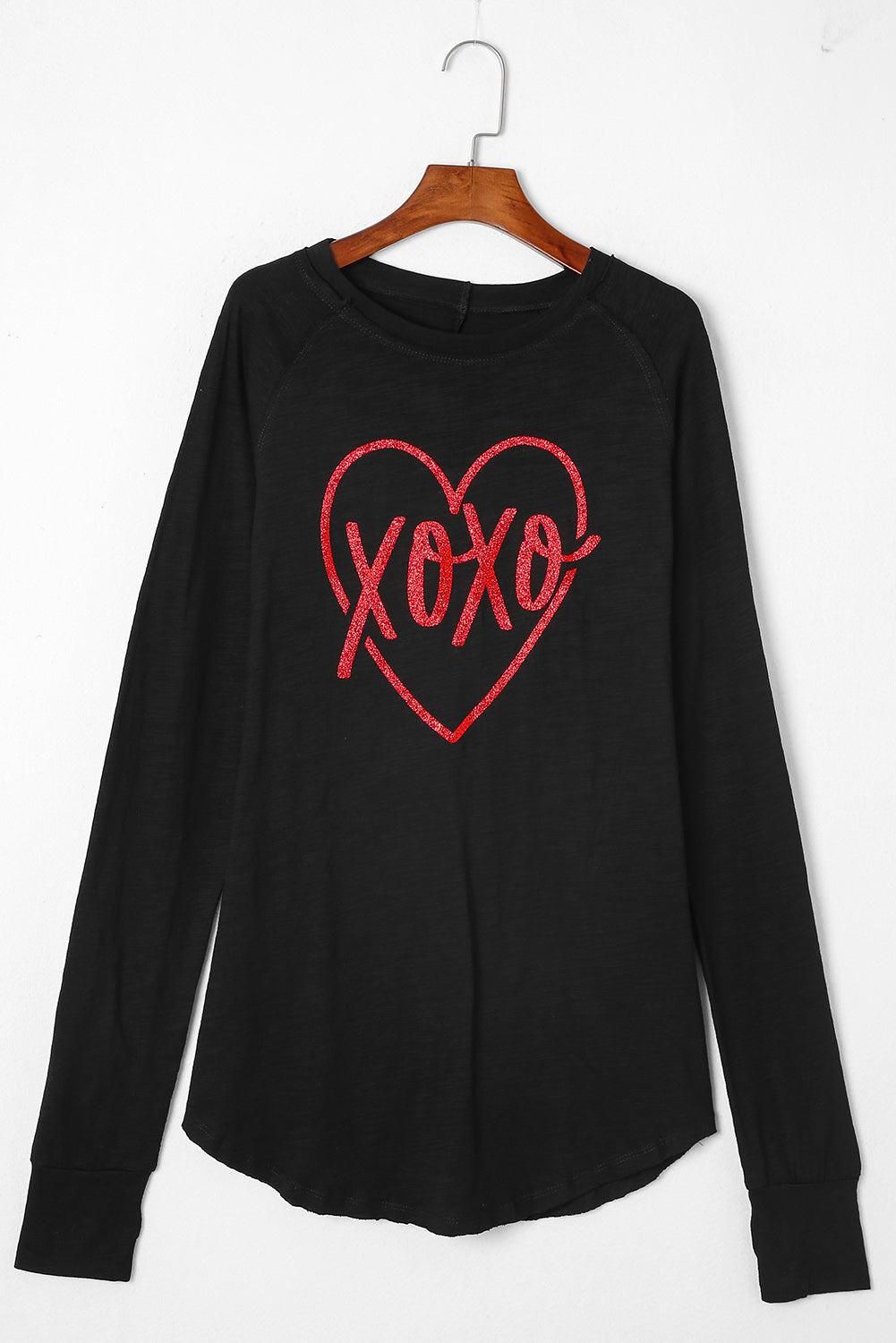 Black XOXO Heart Shaped Print Long Sleeve Top