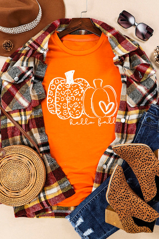 Orange Pumpkin Graphic Crew Neck T-shirt