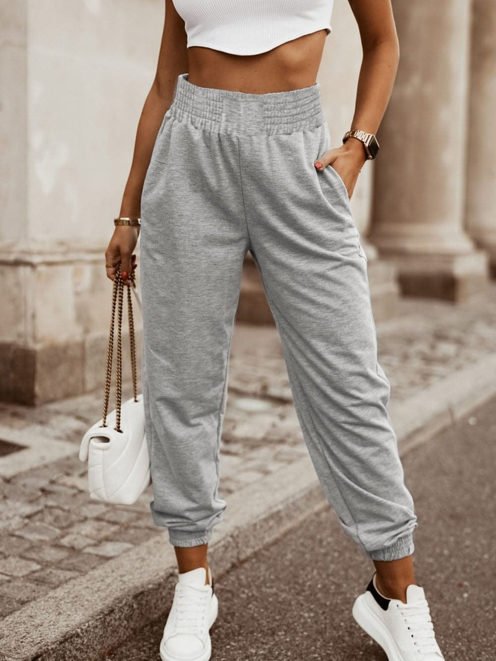 Elastic Waist Jogger Pants in Charcoal Gray