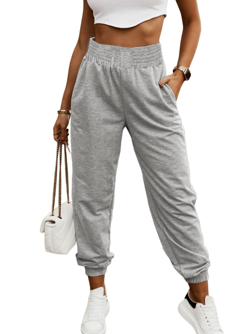 Elastic Waist Jogger Pants in Charcoal Gray