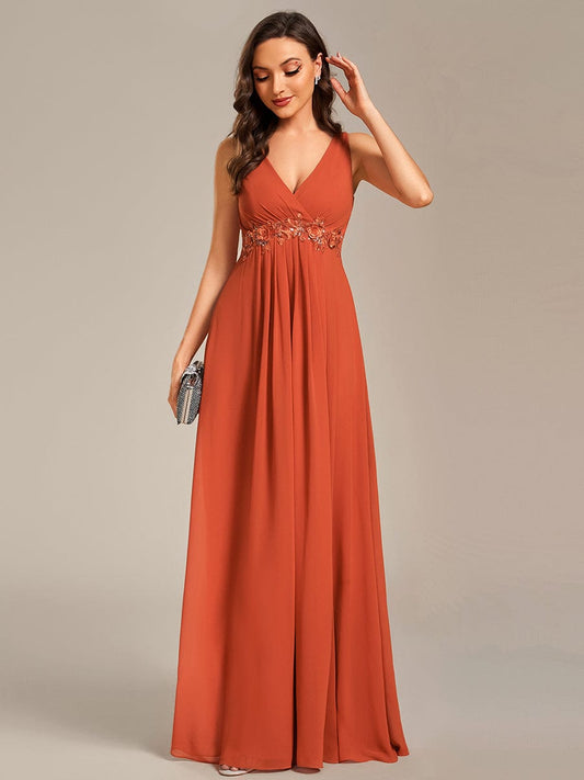 Elegant Floral Applique Sleeveless Chiffon Formal Gown