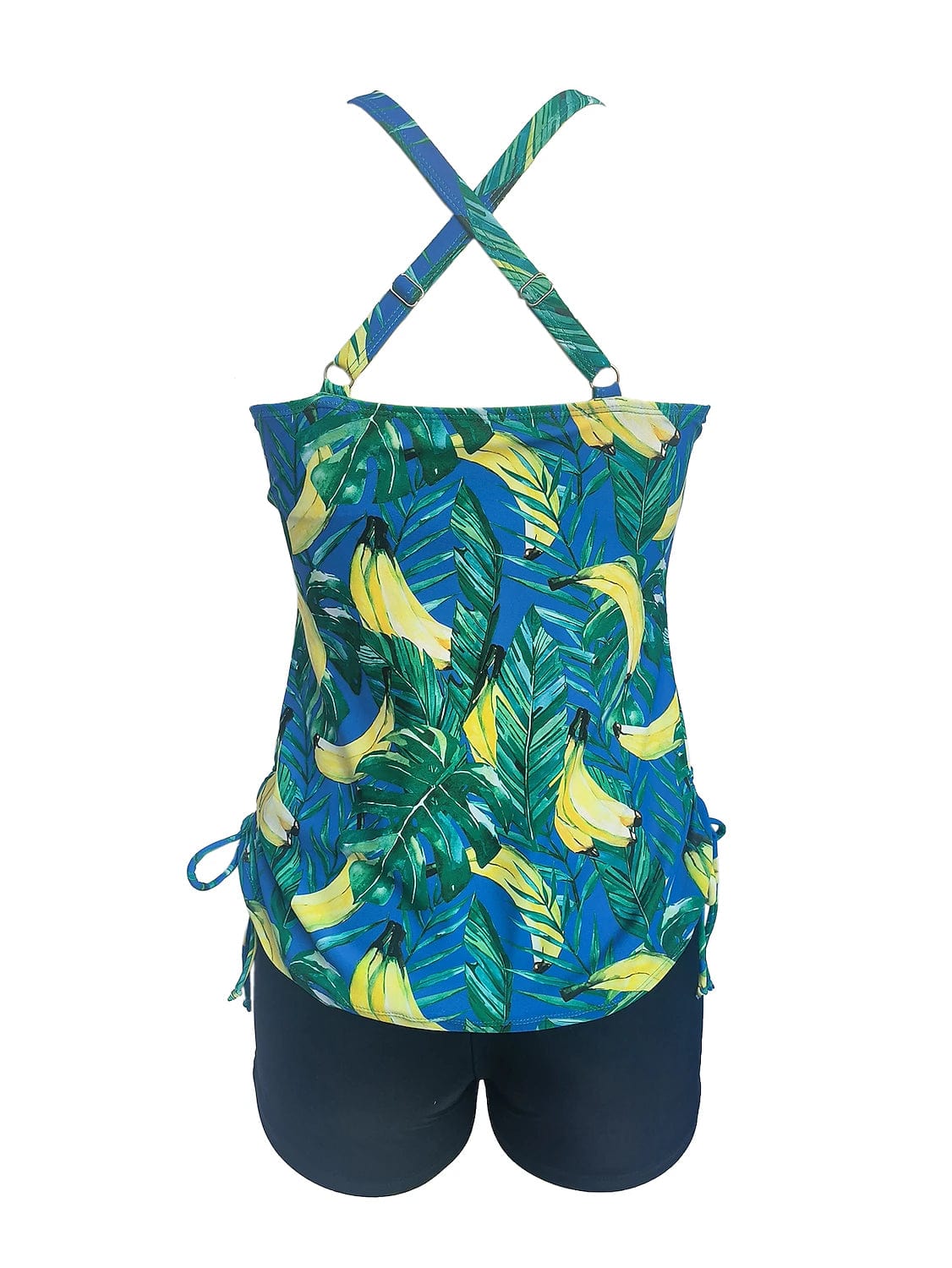 Elegant Floral Tankini 2 Piece Swimsuit with Padded Bra and Drawstring
