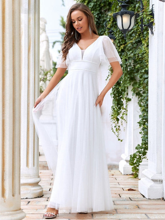 Elegant Golden Stamped Ruffle Sleeve Evening Gown