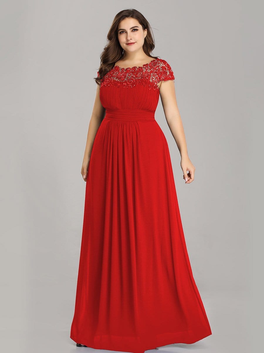 Elegant Lace Cap Sleeve Chiffon Evening Gown with Ruched Detail