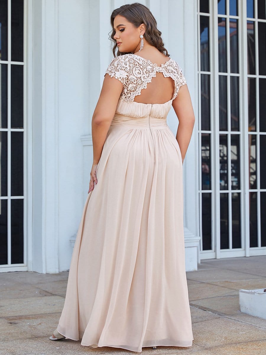 Elegant Lace Cap Sleeve Chiffon Evening Gown with Ruched Detail