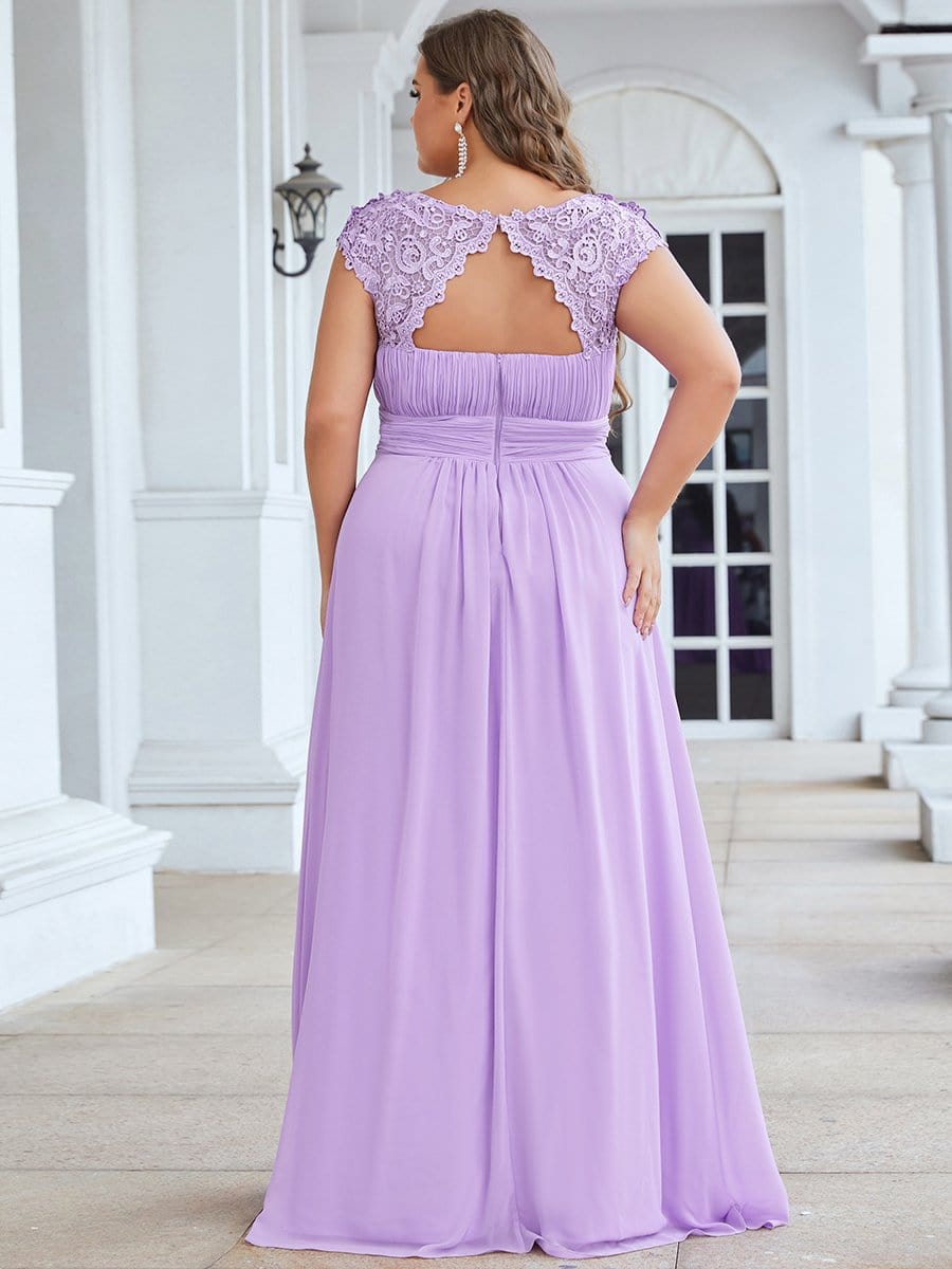 Elegant Lace Cap Sleeve Chiffon Evening Gown with Ruched Detail