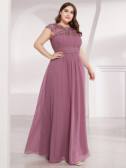 Elegant Lace Cap Sleeve Chiffon Evening Gown with Ruched Detail