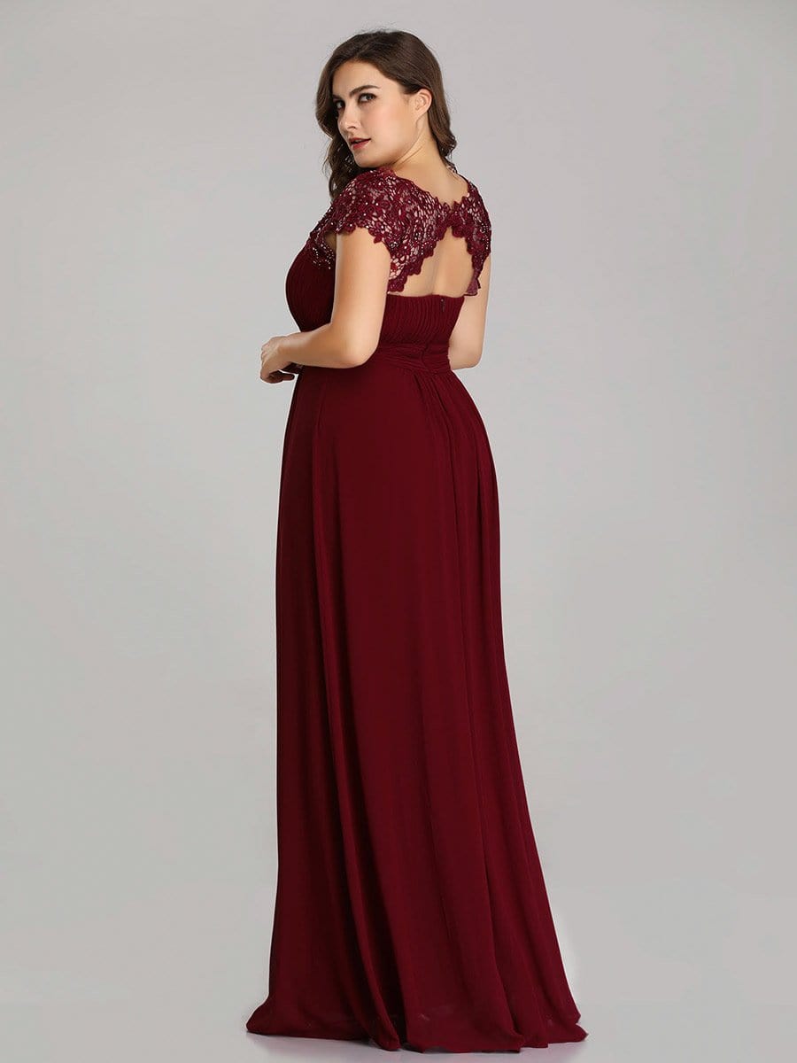 Elegant Lace Cap Sleeve Chiffon Evening Gown with Ruched Detail