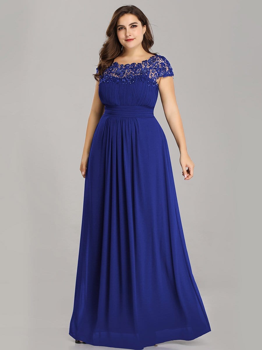 Elegant Lace Cap Sleeve Chiffon Evening Gown with Ruched Detail