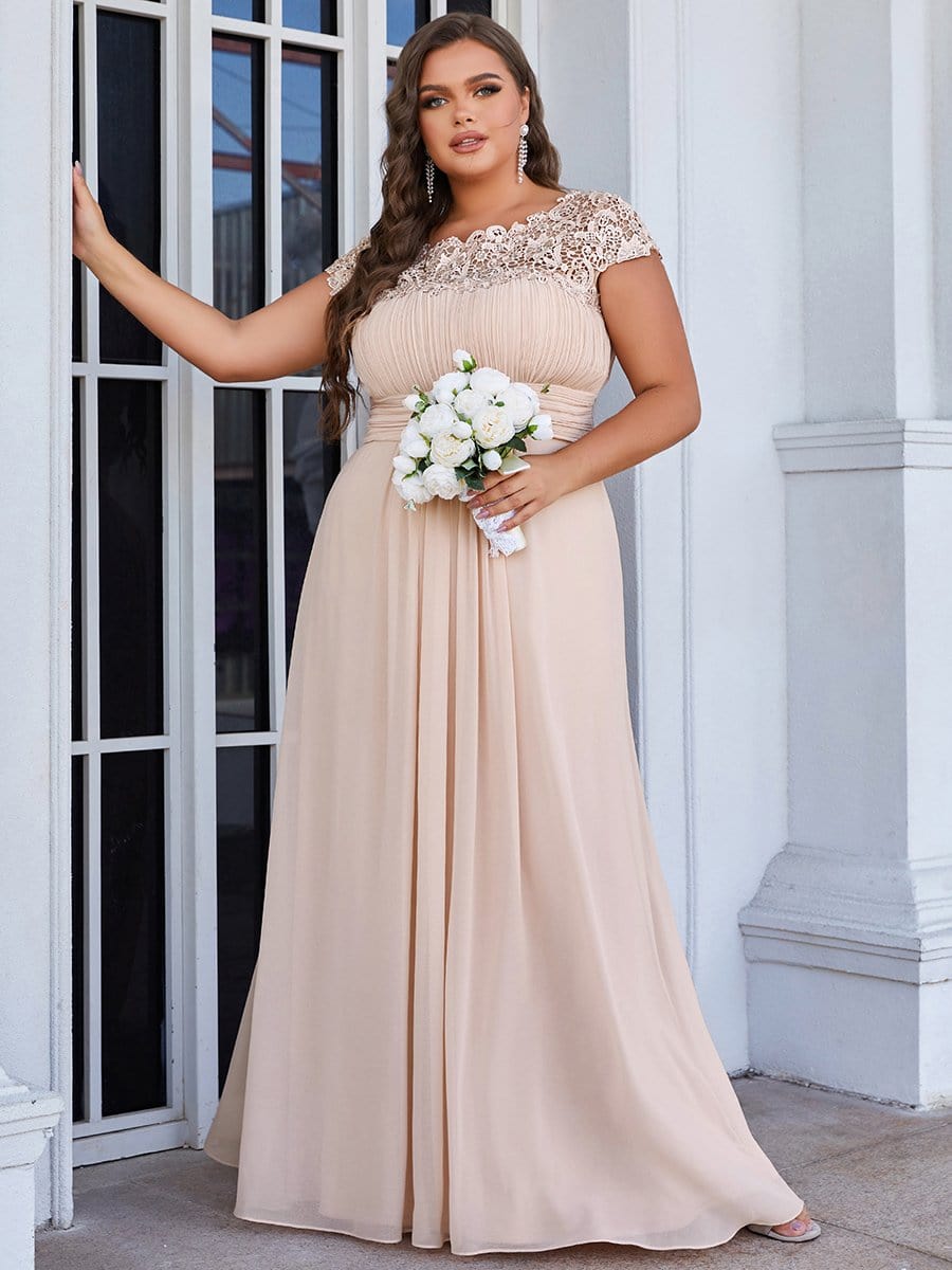 Elegant Lace Cap Sleeve Chiffon Evening Gown with Ruched Detail