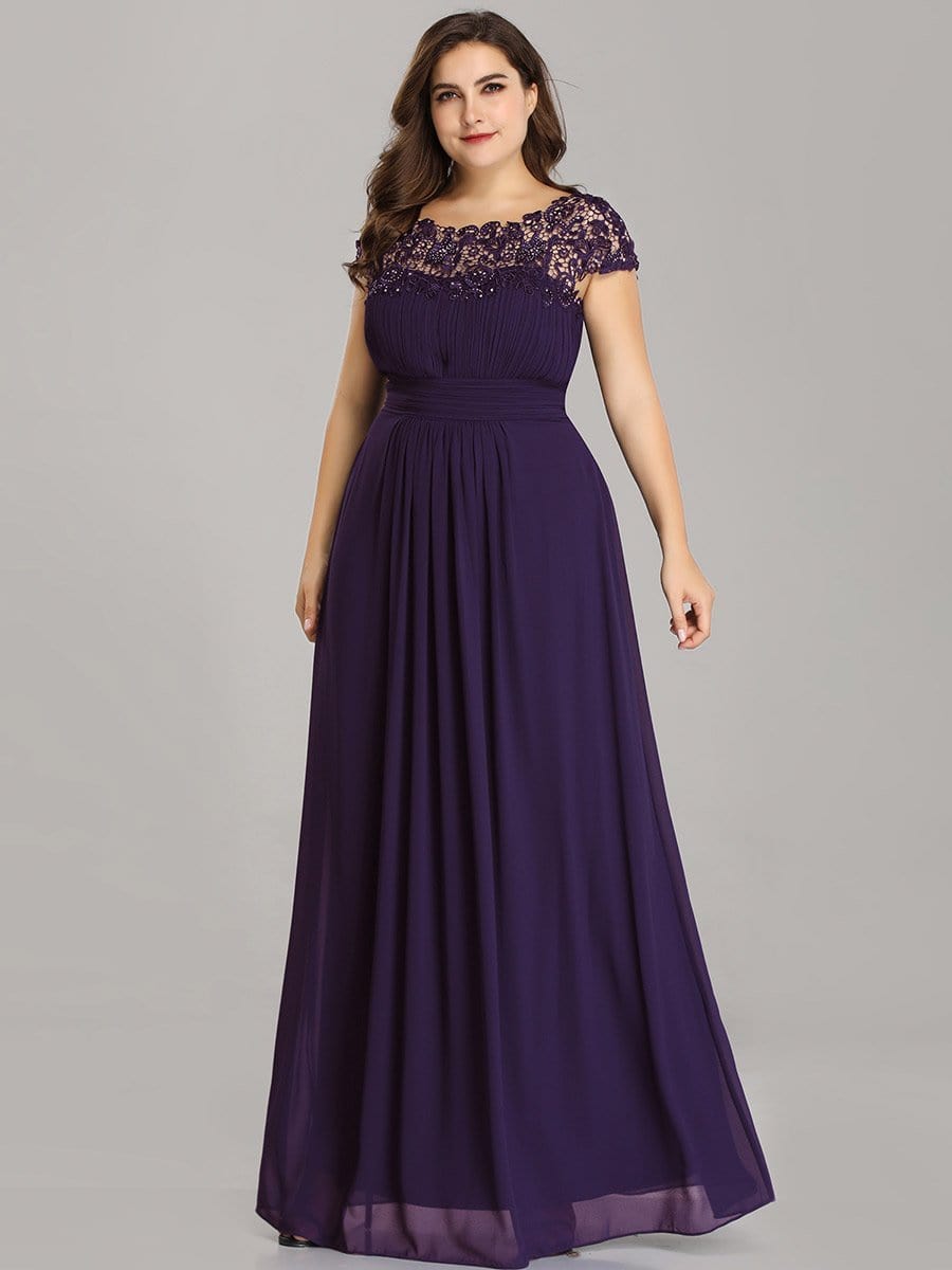 Elegant Lace Cap Sleeve Chiffon Evening Gown with Ruched Detail