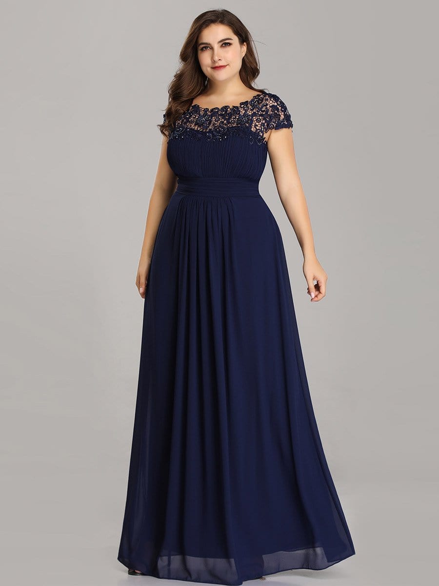 Elegant Lace Cap Sleeve Chiffon Evening Gown with Ruched Detail