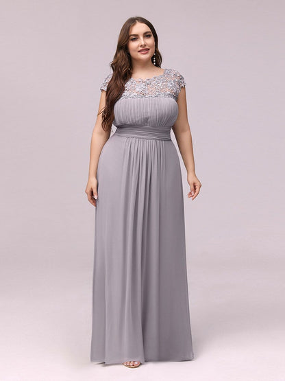 Elegant Lace Cap Sleeve Chiffon Evening Gown with Ruched Detail