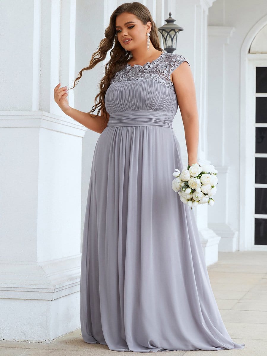 Elegant Lace Cap Sleeve Chiffon Evening Gown with Ruched Detail