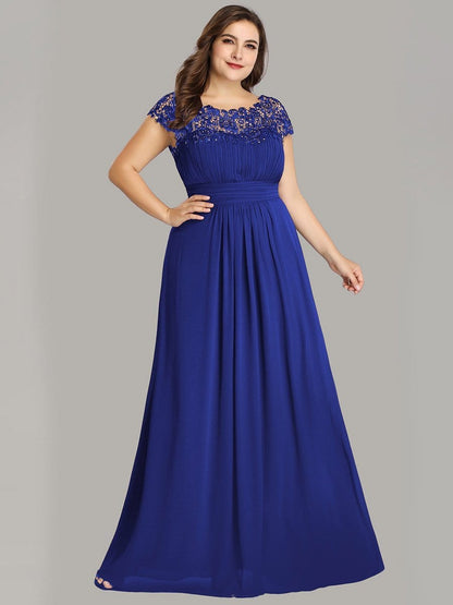 Elegant Lace Cap Sleeve Chiffon Evening Gown with Ruched Detail