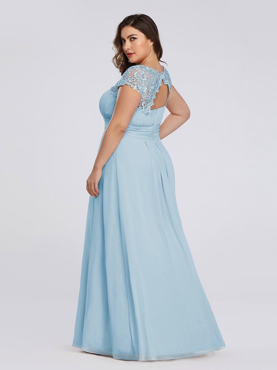 Elegant Lace Cap Sleeve Chiffon Evening Gown with Ruched Detail