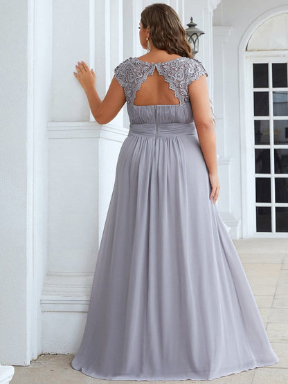 Elegant Lace Cap Sleeve Chiffon Evening Gown with Ruched Detail