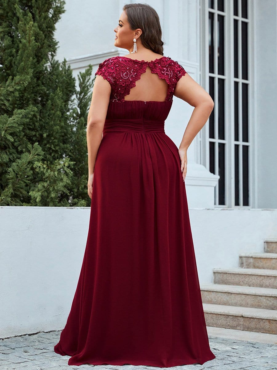 Elegant Lace Cap Sleeve Chiffon Evening Gown with Ruched Detail