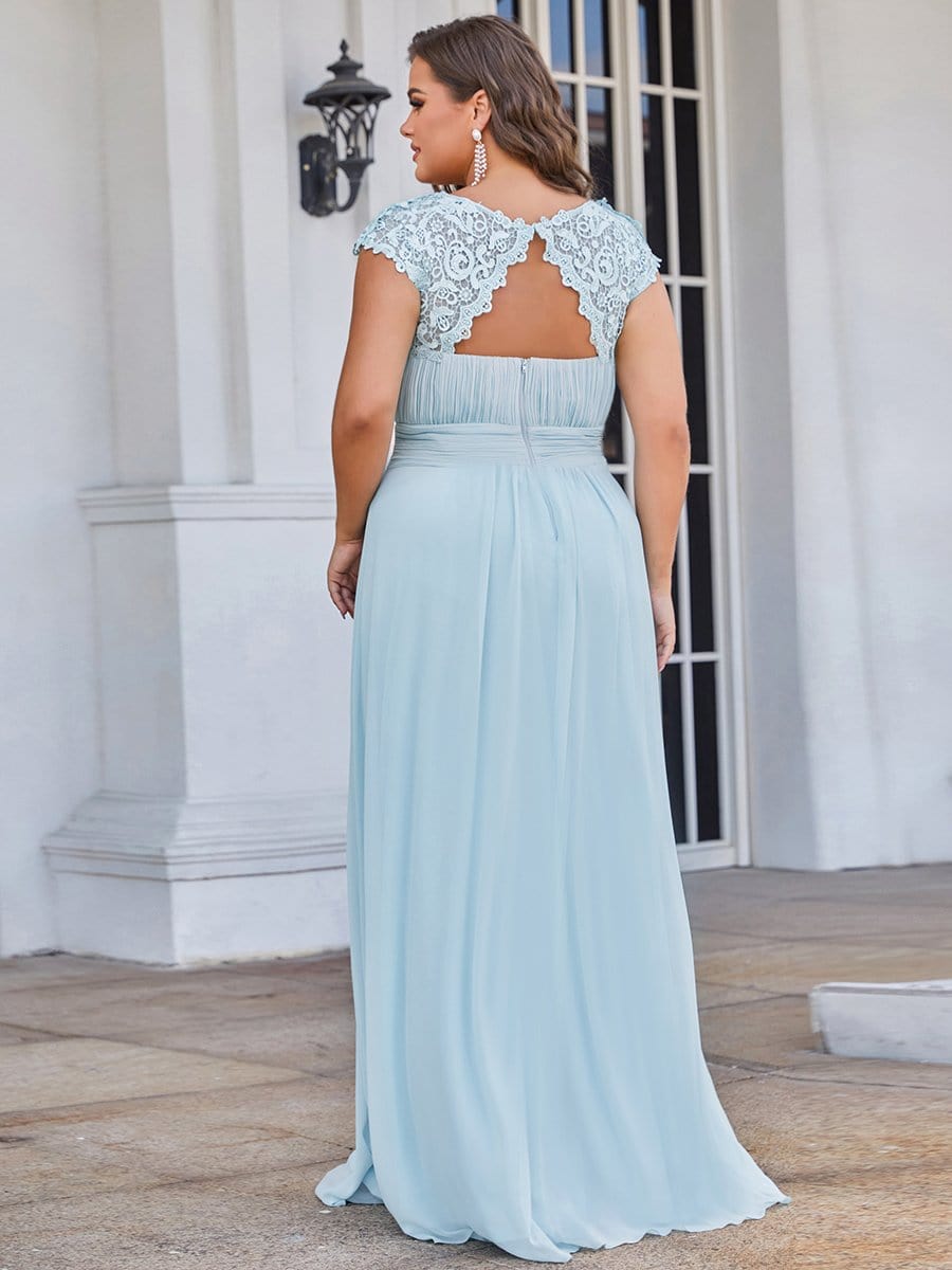 Elegant Lace Cap Sleeve Chiffon Evening Gown with Ruched Detail