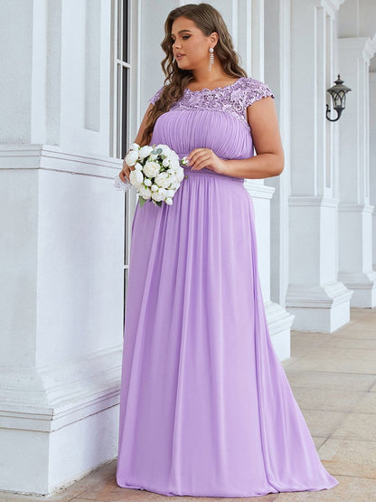 Elegant Lace Cap Sleeve Chiffon Evening Gown with Ruched Detail