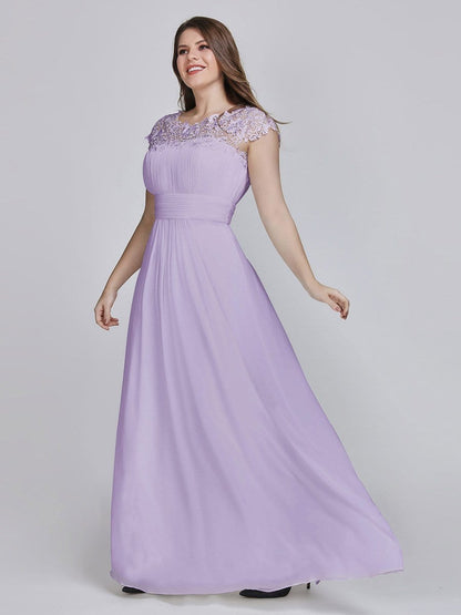 Elegant Lace Cap Sleeve Chiffon Evening Gown with Ruched Detail