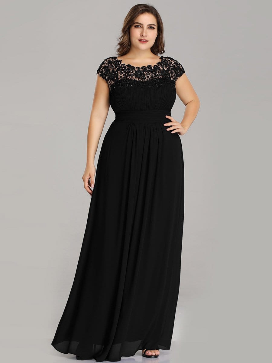 Elegant Lace Cap Sleeve Chiffon Evening Gown with Ruched Detail