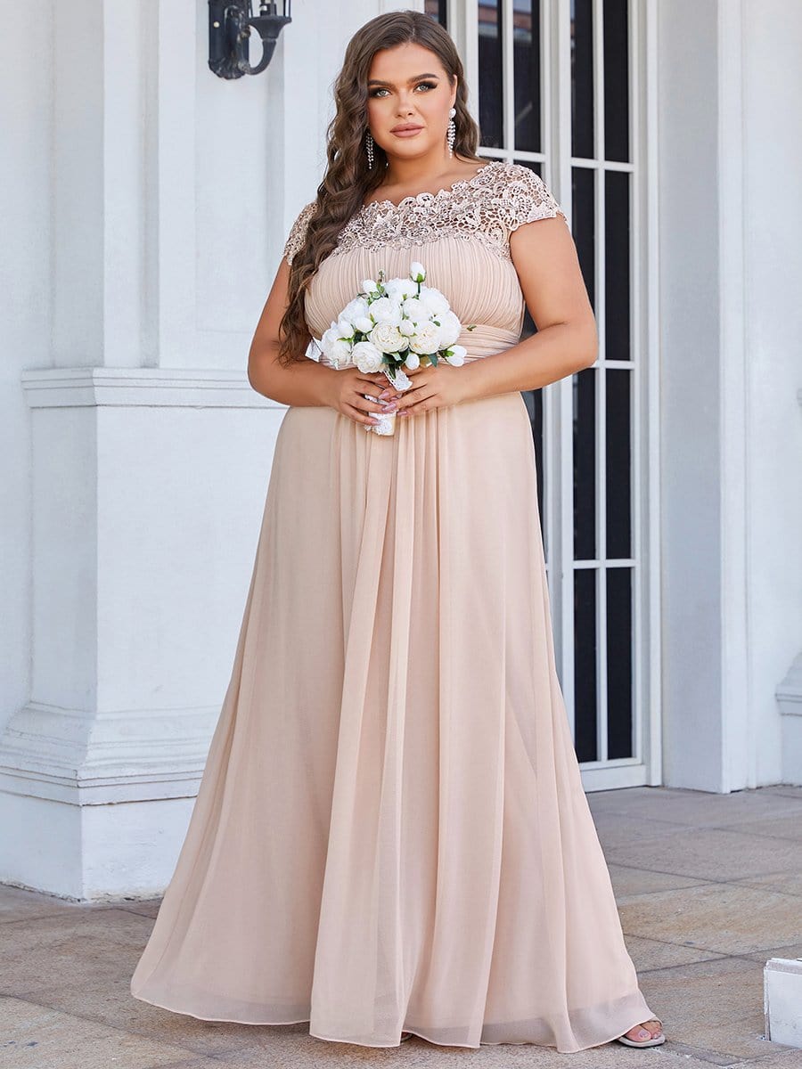 Elegant Lace Cap Sleeve Chiffon Evening Gown with Ruched Detail