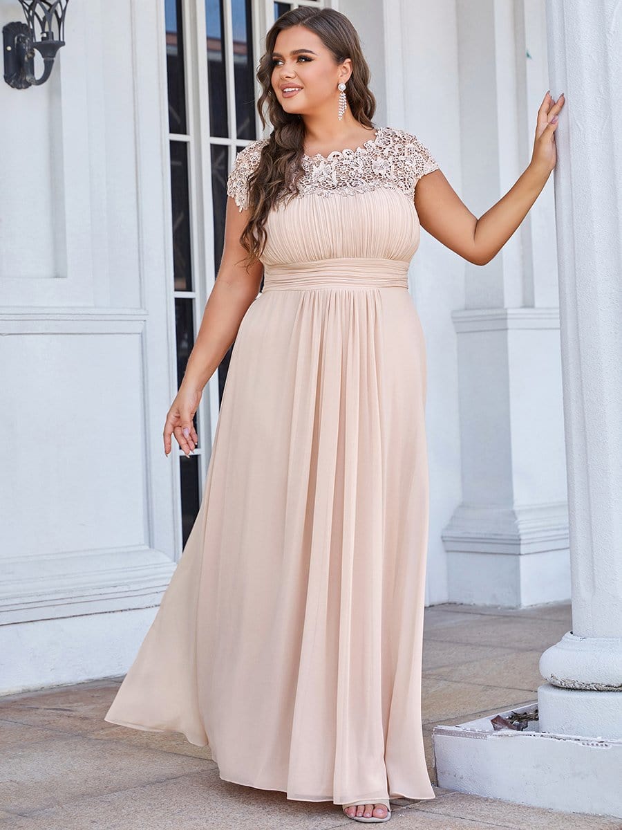 Elegant Lace Cap Sleeve Chiffon Evening Gown with Ruched Detail