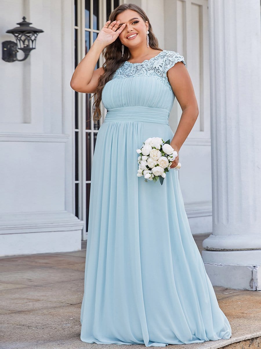 Elegant Lace Cap Sleeve Chiffon Evening Gown with Ruched Detail