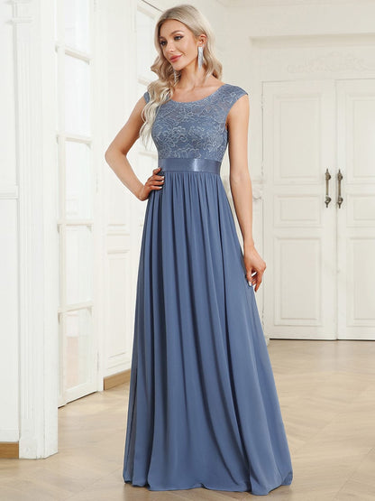 Elegant Lace & Chiffon Bridesmaid Dresses with V-Back and Belted Design