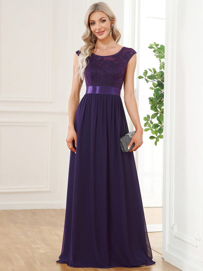 Elegant Lace & Chiffon Bridesmaid Dresses with V-Back and Belted Design